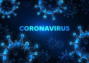 Futuristic glowing low polygonal coronavirus cells Premium Vector